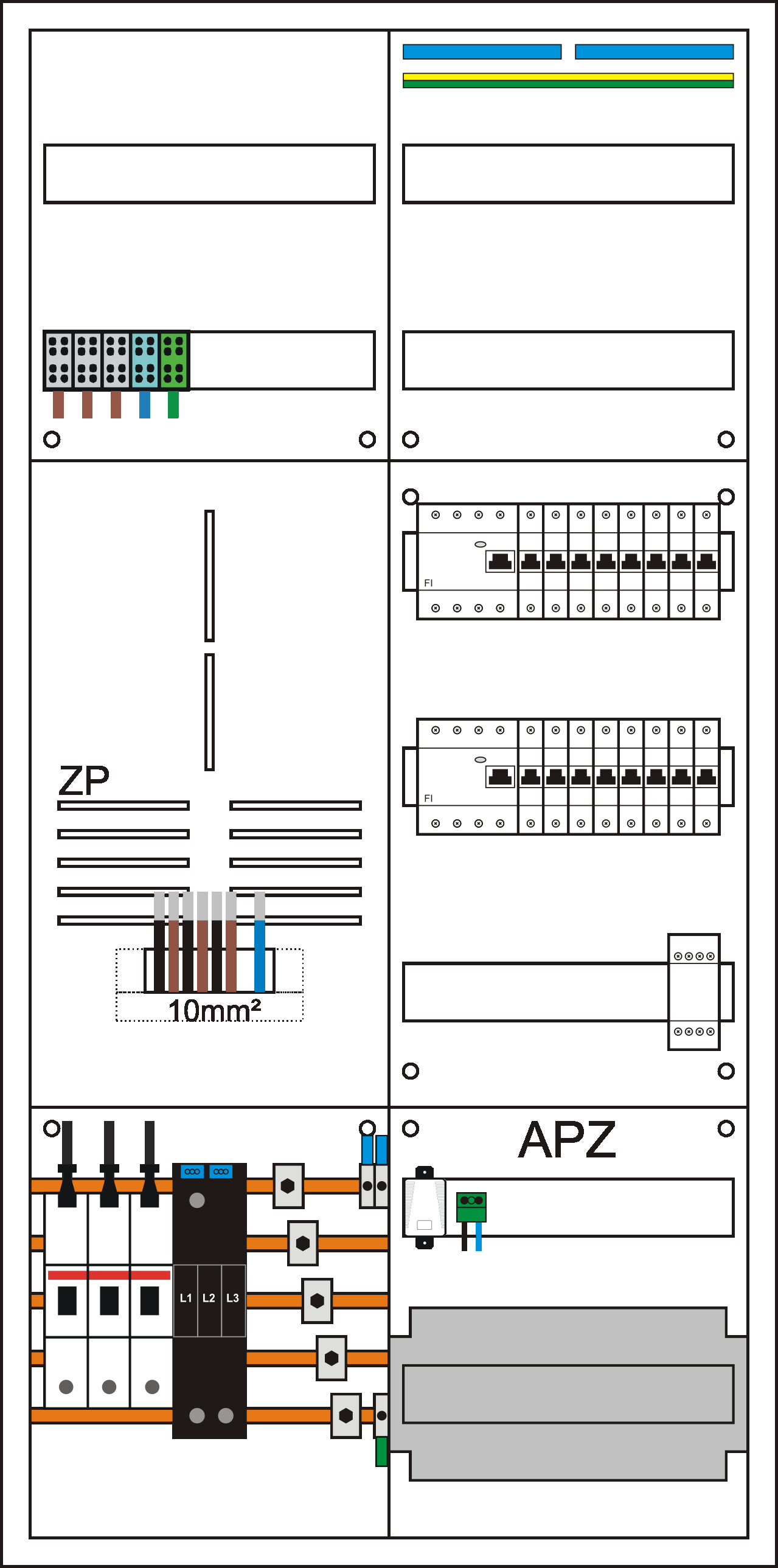 Zählerschrank 3HZ,   1 Zählerpl. (3HZ), 1 Verteiler 5-reihig + APZ + N/PE Schiene