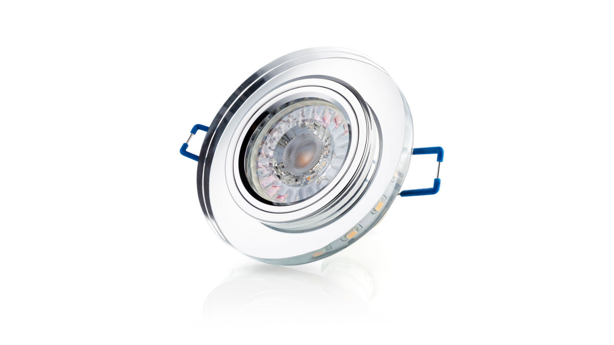 Einbaustrahler GU10, Starr, rund, Kristall-Silber, LED indirekt mit Lichtkranz und Deckenausschnitt 68mm
