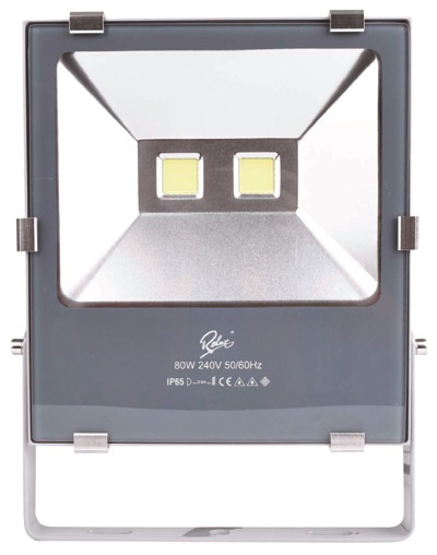 LED Flutlichtstrahler mit 3000K, 80W und 6400lm, Gehäuse silber/grau
