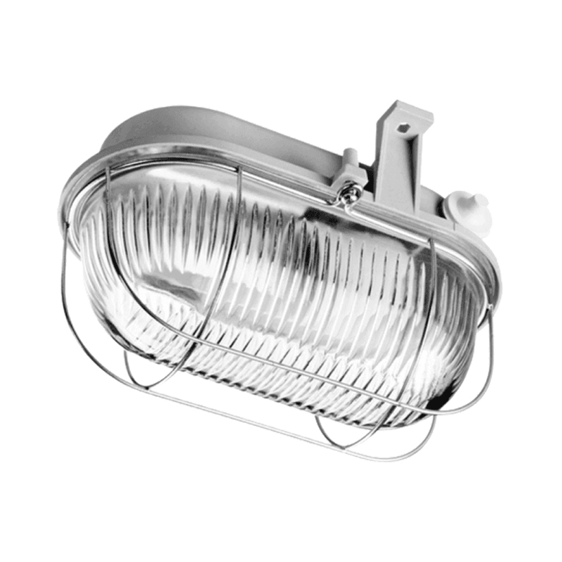 Iso Ovalleuchte Glasabdeckung mit Schutzkorb 230V, E27, 100W, IP44