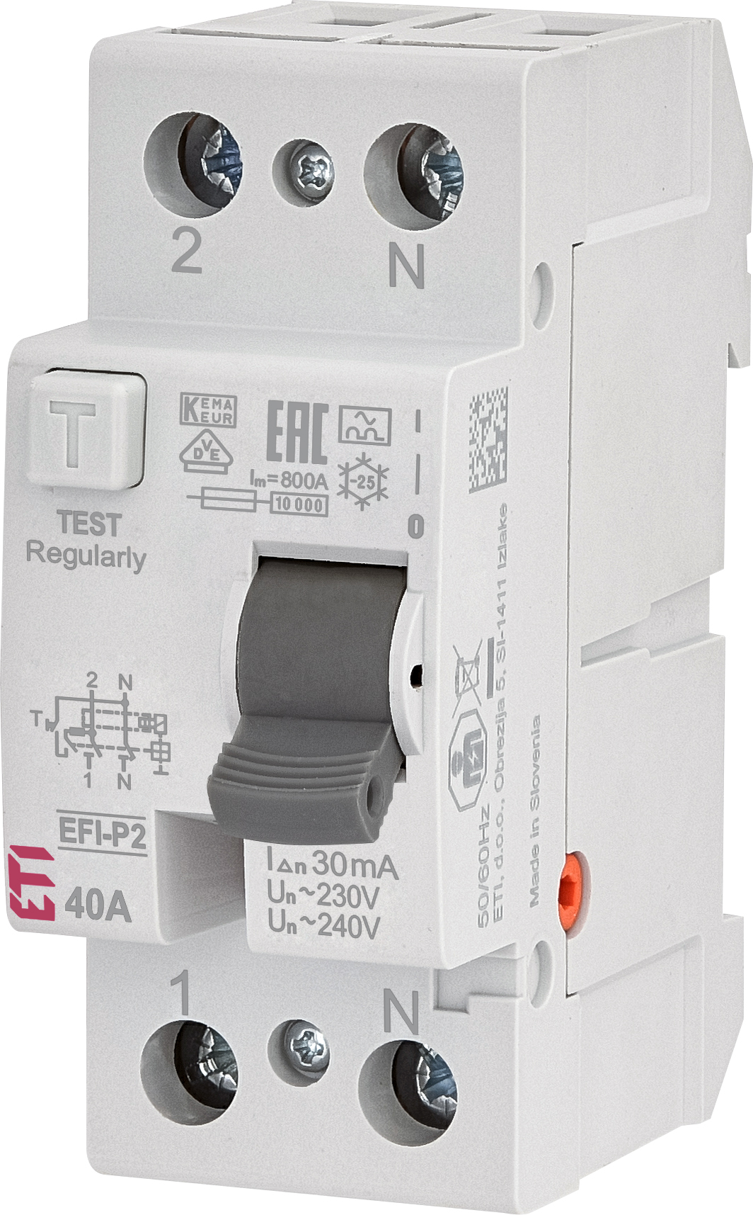 FI-Schutzschalter EFI-P2, A-Typ, 2 polig, 40A (0,03 A)