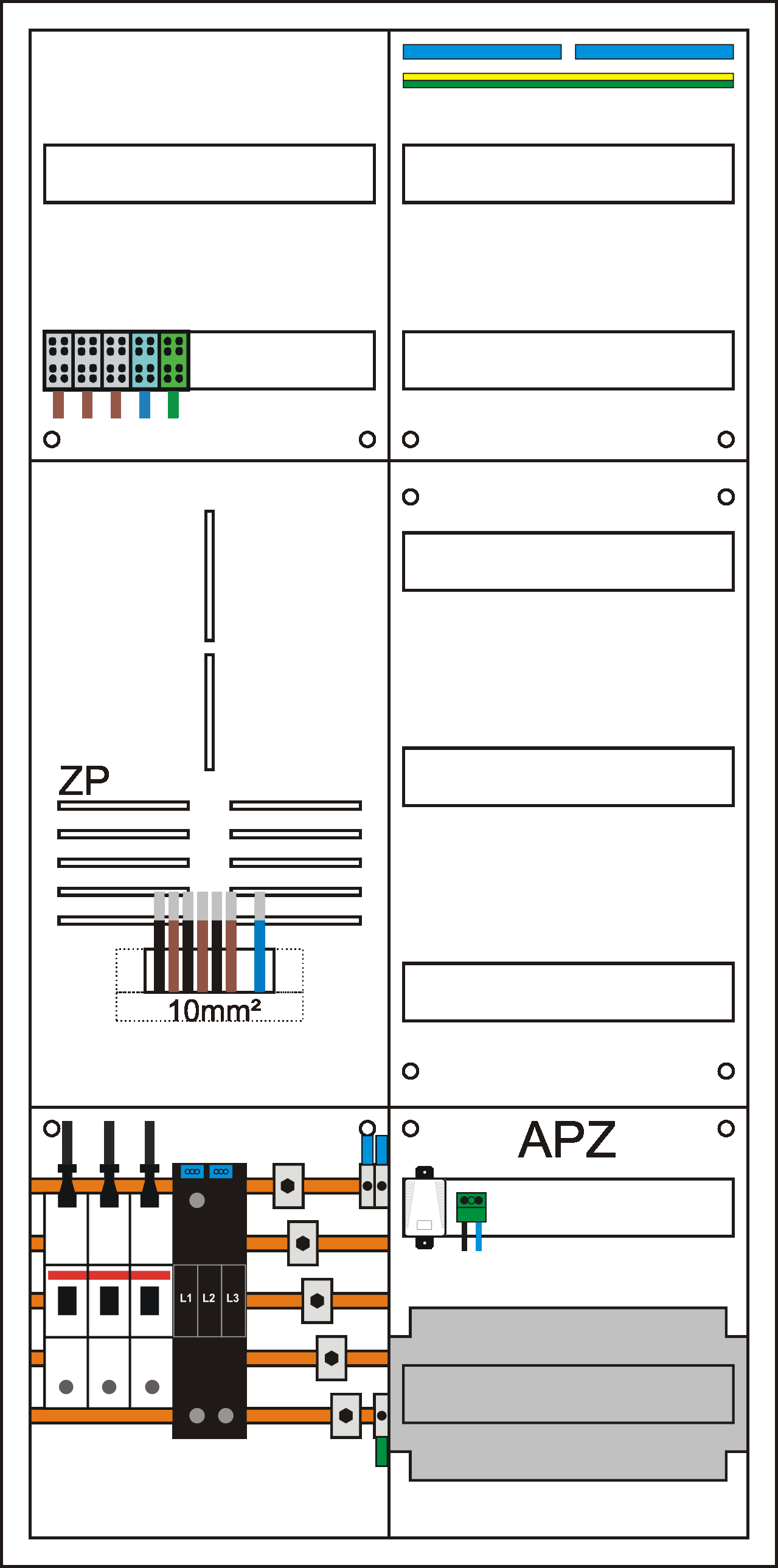 Zählerschrank 3HZ bestückt 1 Zählerplatz, 1 Verteiler mit APZ und 10mm² Verdrahtung