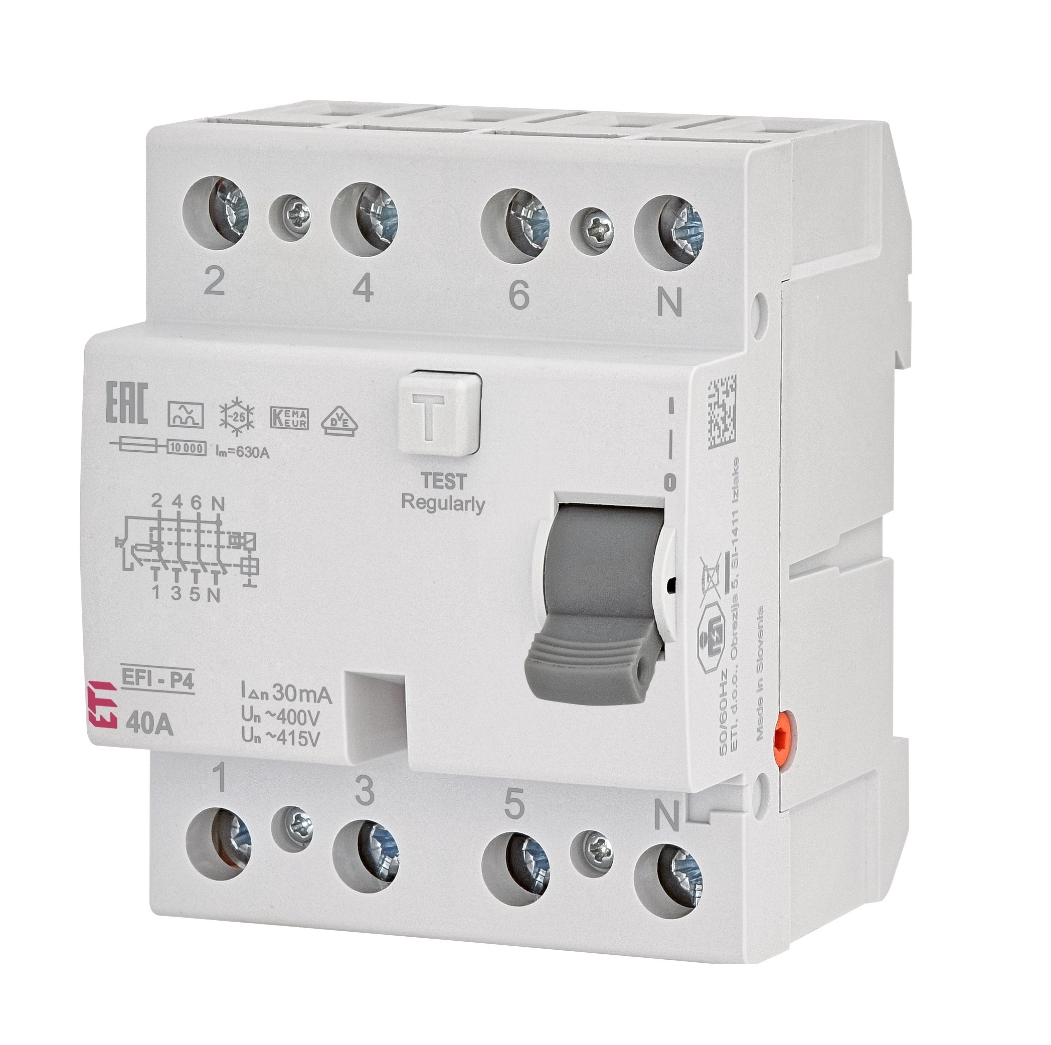 FI-Schutzschalter EFI-P4, A-Typ, 4 polig, 40A (0,03 A)