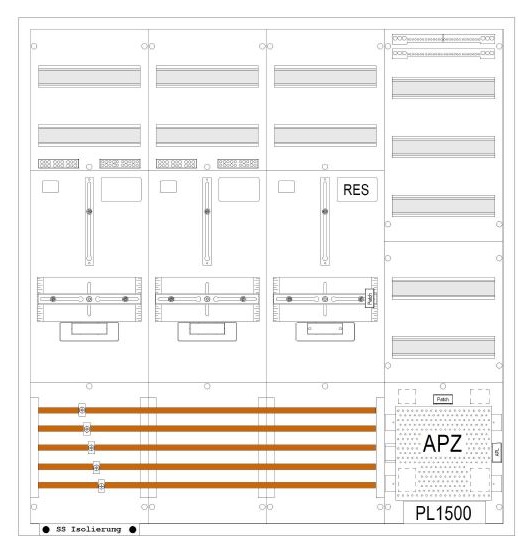 Zählerschrank 2 Zählerplätze, 1 Reserve, 1 Verteiler mit APZ