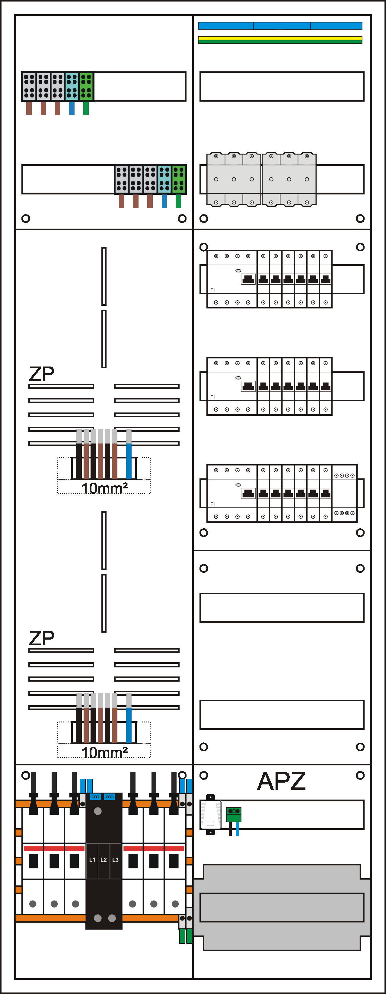 Zählerschrank 3HZ bestückt 2 Zählerplätze, 1 Verteiler mit APZ mit 10mm² Verdrahtung