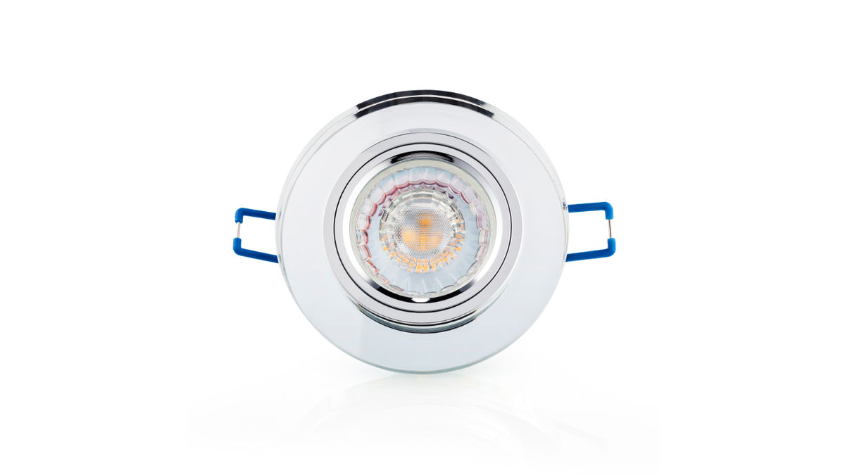 Einbaustrahler GU10, Starr, rund, Kristall-Silber, LED indirekt mit Lichtkranz und Deckenausschnitt 68mm