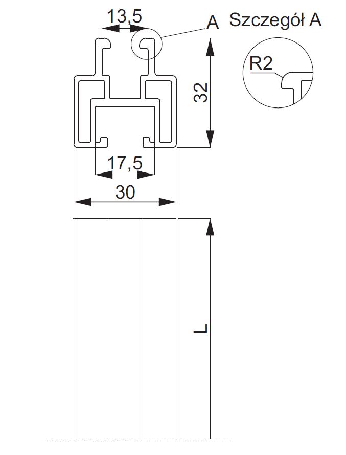 PV Aluminium Profil PAL30H32, 1150 x 30 mm