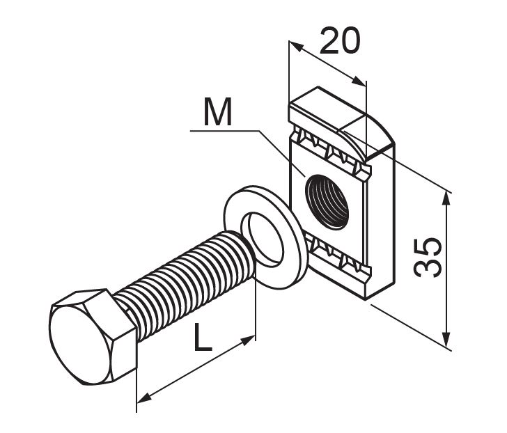 Schraube mit Gleitmutter SRM8x25E