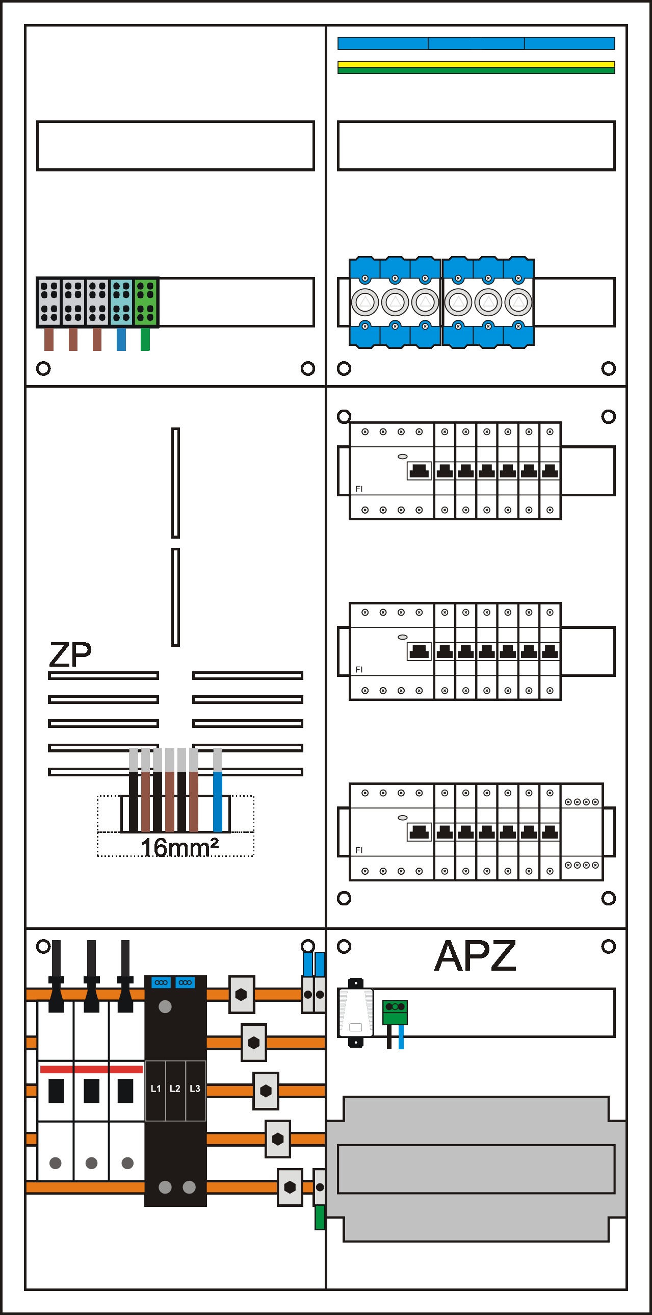 Zählerschrank 3HZ bestückt 1 Zählerplatz, 1 Verteiler mit APZ mit 16mm² Verdrahtung