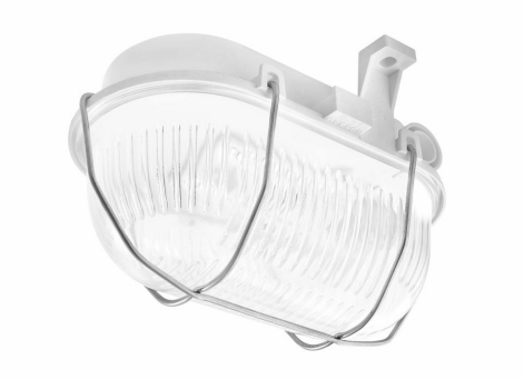 LED-ISO-Ovalleuchte IP44, Glasabdeckung mit Metallschutzkorb