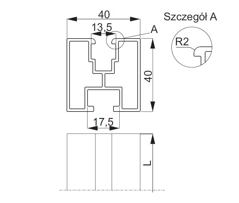 PV Aluminium Profil PAL40H40, 1150 x 40 mm