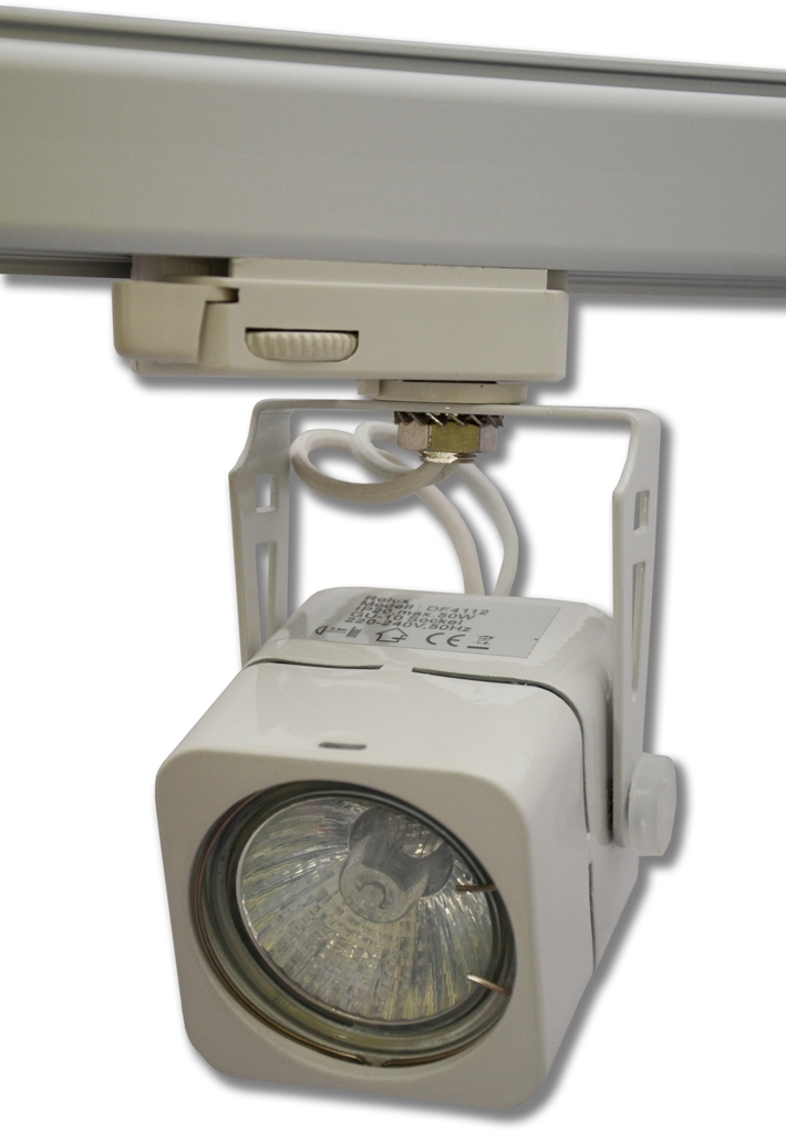 Shoplight Strahler für Stromschiene Gehäuse eckig, weiß für 50mm Leuchtmittel Shoplight Strahler für Stromschiene Gehäuse eckig, weiß für 50mm Leuchtmittel