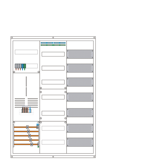 1 Zählerplatz, 1 Verteiler, 1 TK-Feld Maße: (H x B x T) 1150 x 800 x 210 mm