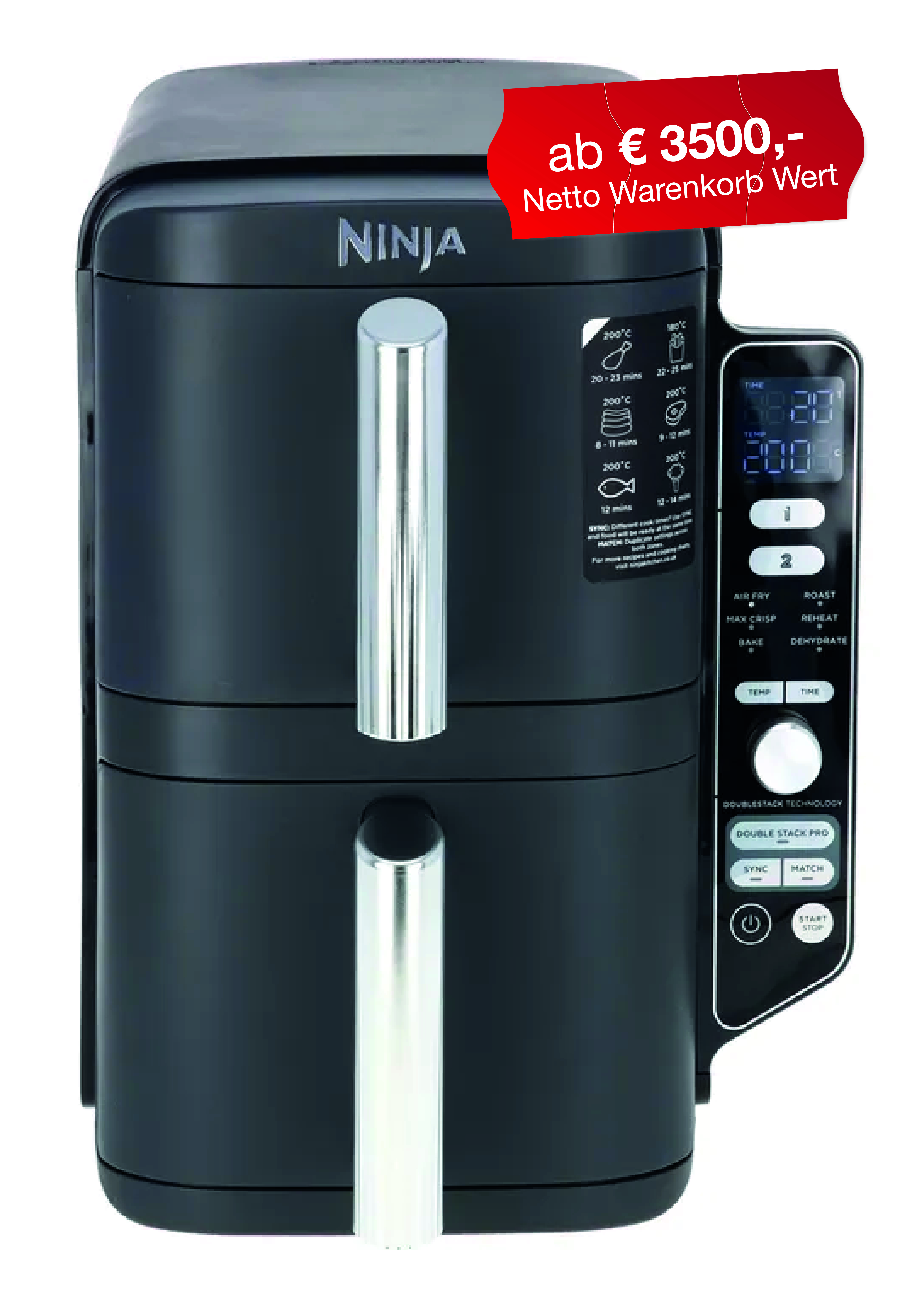 Ninja Double Stack XL 2-Ebenen Heißluftfritteuse 9,5 L SL400EU
