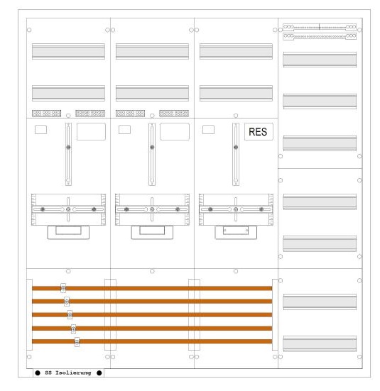 Zählerschrank 2 Zählerplätze, 1 Reserve, 1 Verteiler