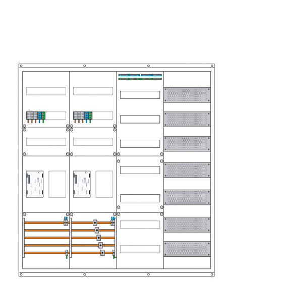 Zählerschrank eHZ 2 Zählerplatz, 2 Leer, 1 Verteiler, 1 TK-Feld