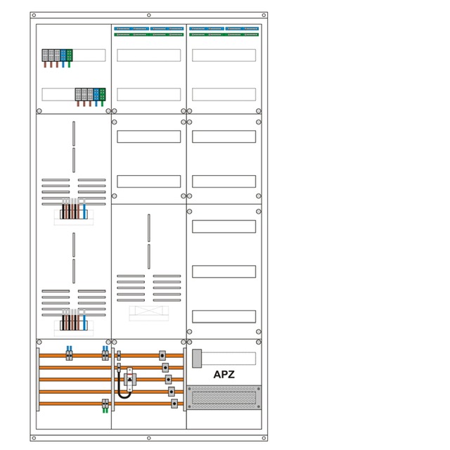 Zählerschrank 3Punkt, 2 Zählerplätze, 1 TSG, 1 Verteiler, APZ