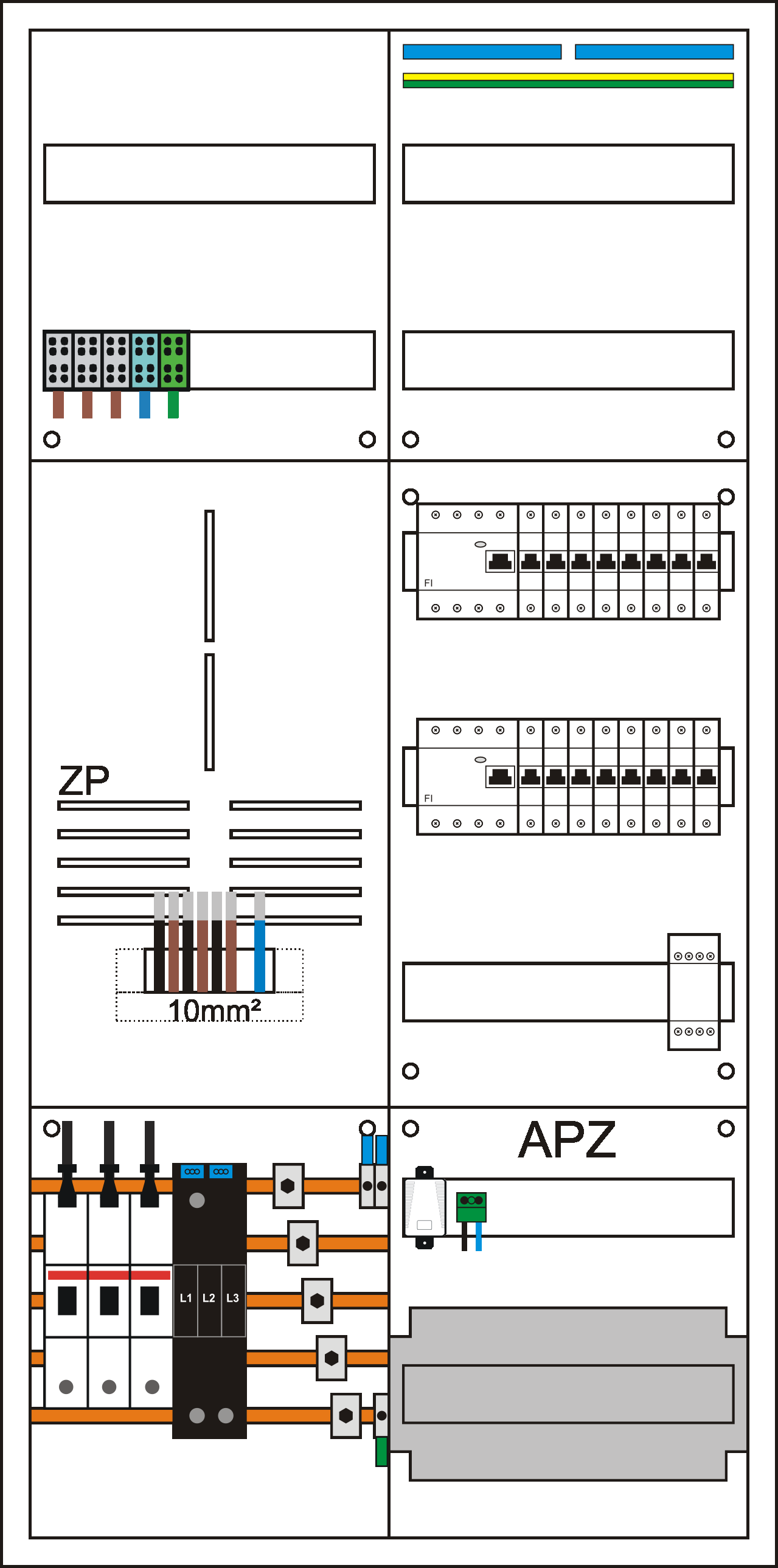 Zählerschrank 3HZ bestückt 1 Zählerplatz, 1 Verteiler mit APZ mit 10mm² Verdrahtung
