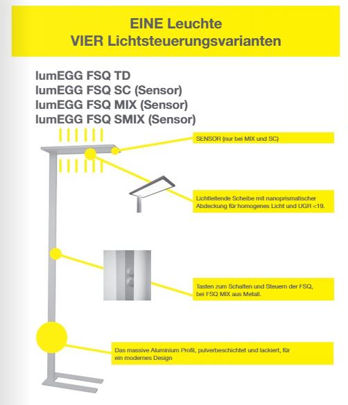 LED Standleuchte lumEGG FSQ6000RSKNDI/SMIX, 6100lm, 65W, 2700-6500K, ND