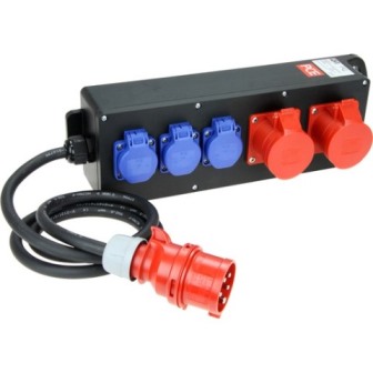 Mobiler Vollgummiverteiler IP54 mit 3x Schukosteckdose, 2x CEE 16A Mobiler Vollgummiverteiler IP54 mit 3x Schukosteckdose, 2x CEE 16A